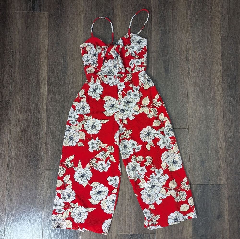 S red / white floral summer jumpsuit
